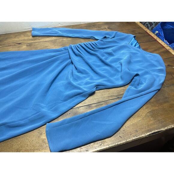 ST. JOHN Blue Ruched Knit Silk Blend Sheath Dress Size 4 - Picture 4 of 13
